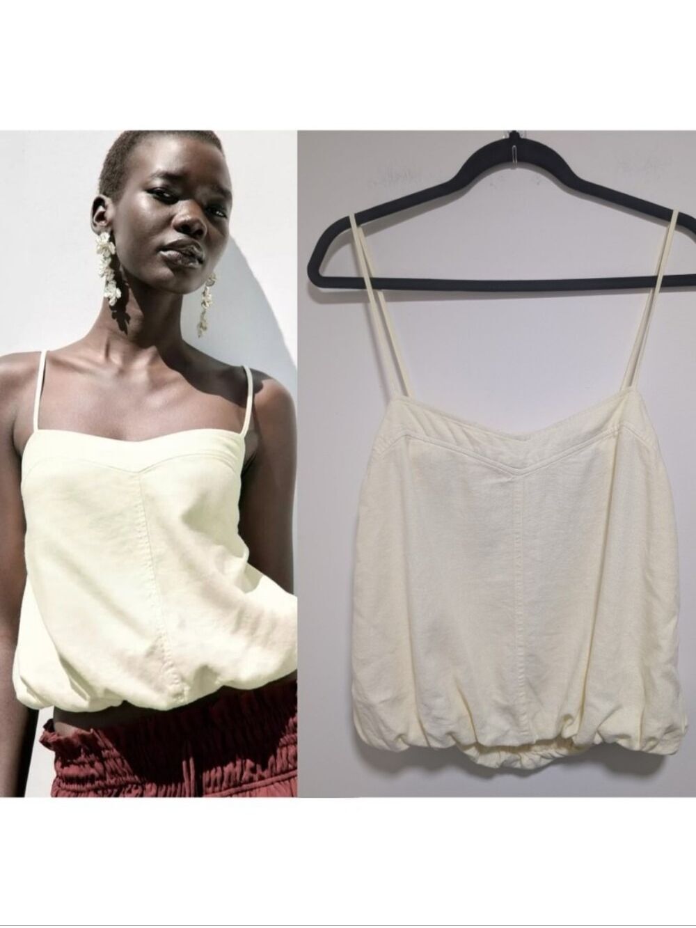 Zara | Linen Blend Open Back Bubble Hem Camisole Top In Soft Yellow